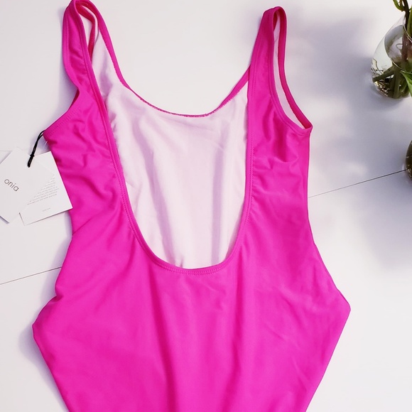 $150 NWT Anthro ONIA | Neon Pink High Cut Swimsuit - Picture 7 of 11
